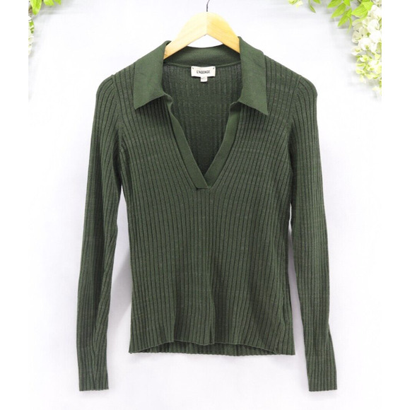 L'agence Women's Collared V-Neck Ribbed Long Sleeve Sweater Small - Picture 1 of 9